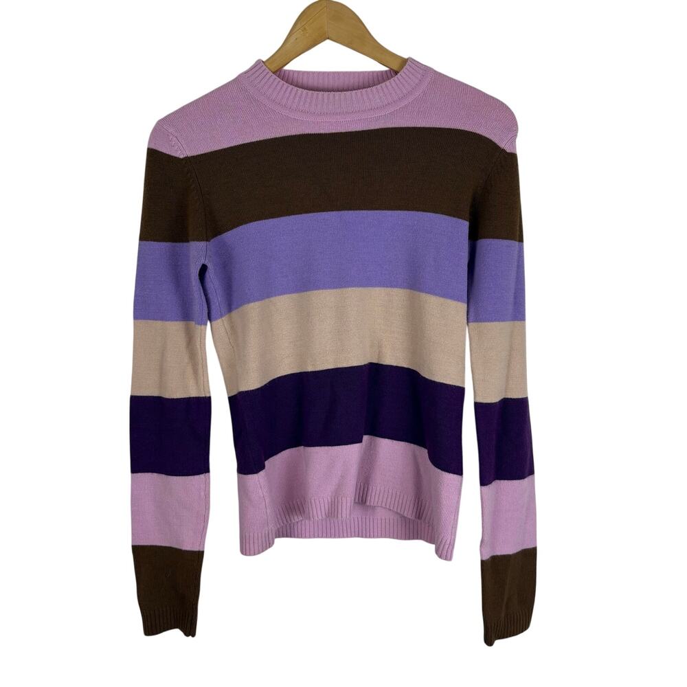 French Connection Striped Knit Sweater Pink Brown Colorblock Vintage 90s